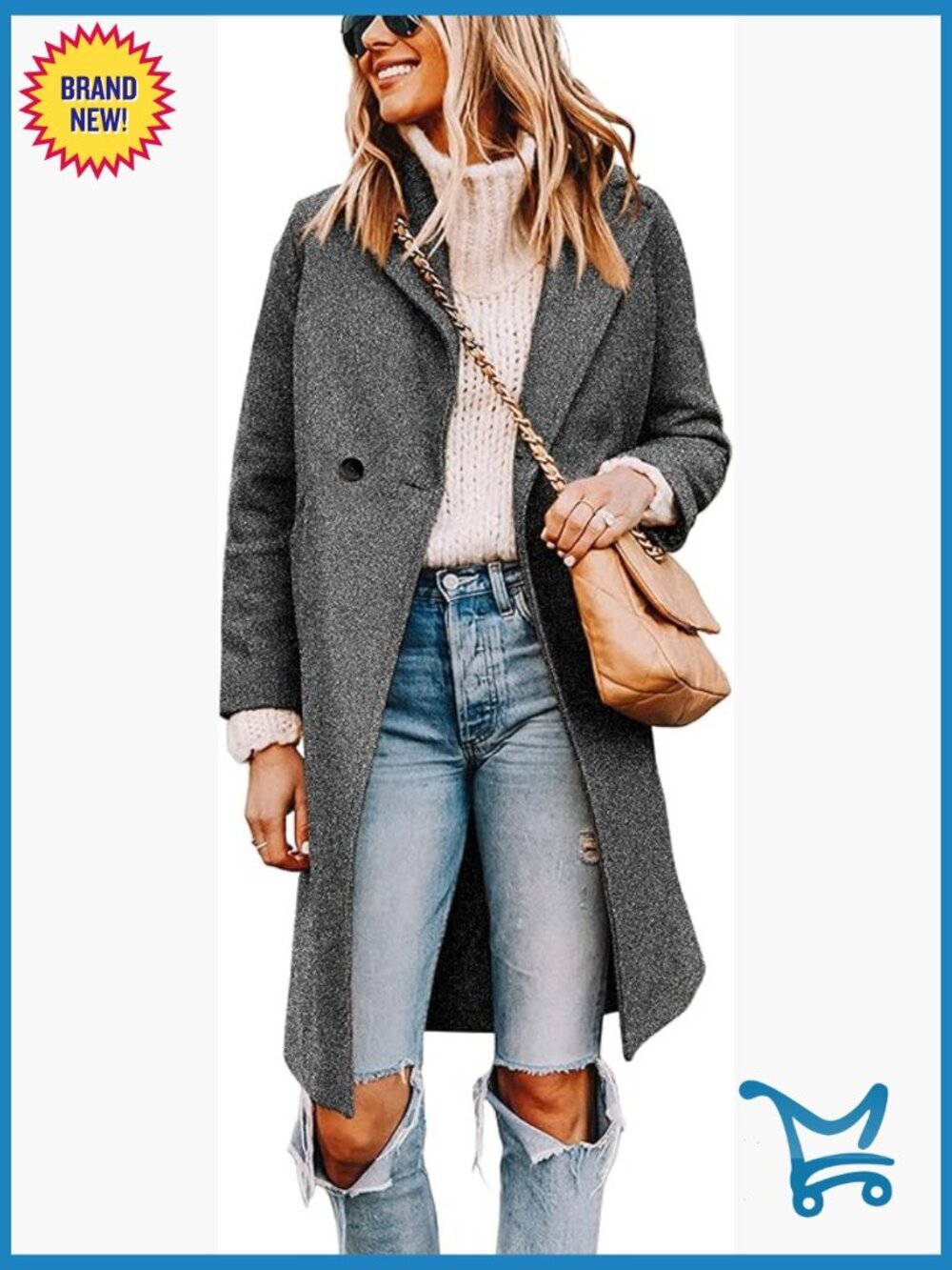 Womens Notch Lapel Double Breasted Wool Blend Mid Long Pea Coat